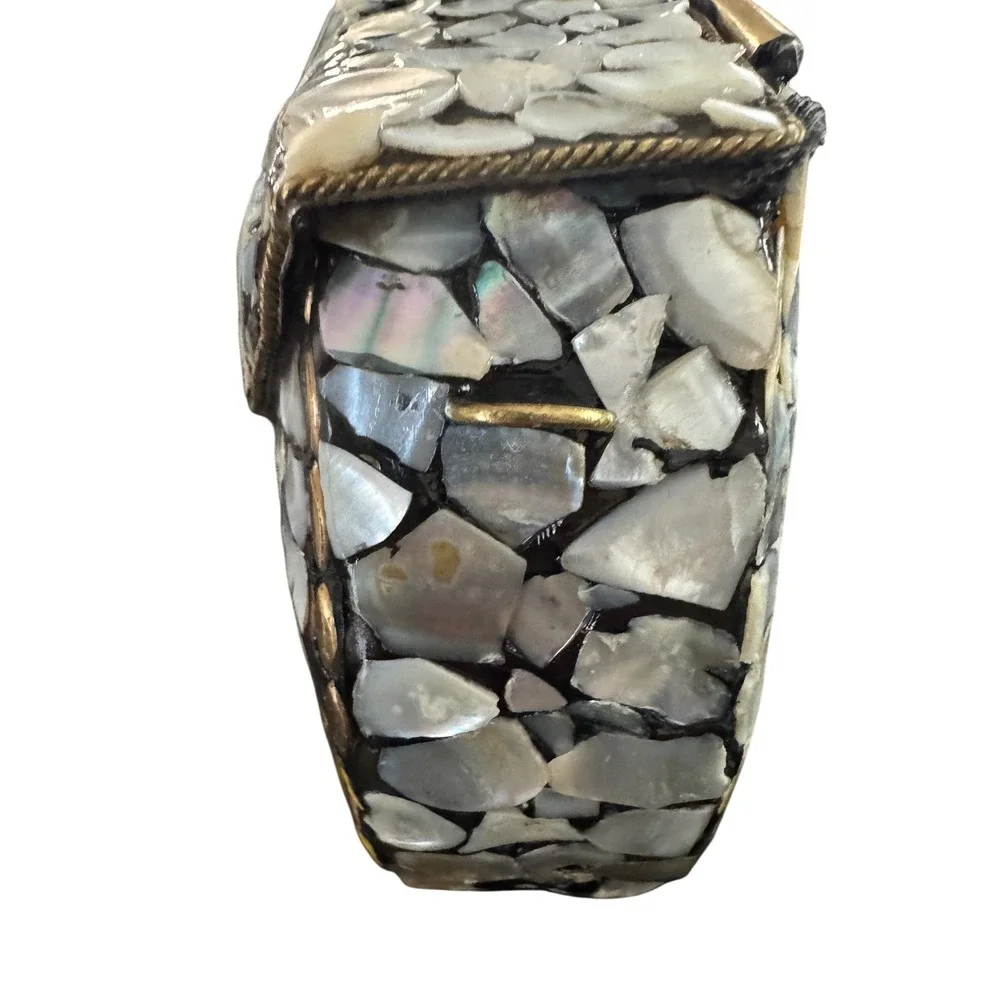 RAMLA Clutch Womens OS White Mother of Pearl Mosaic‎ Handmade Boho Evening Bag
